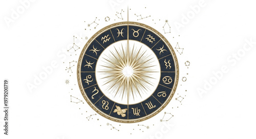 Astrology Zodiac Wheel with Sun Symbol.