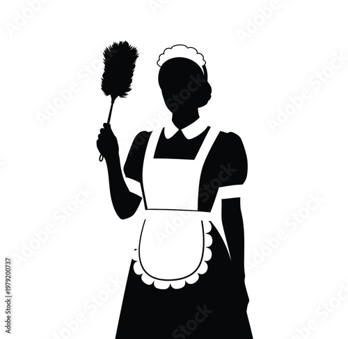 Silhouette of a domestic worker holding a feather duster a classic cleaning image