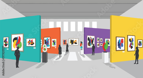 People viewing artwork in gallery space.