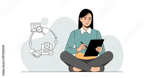 Woman working on recruitment process, hiring and job search concept