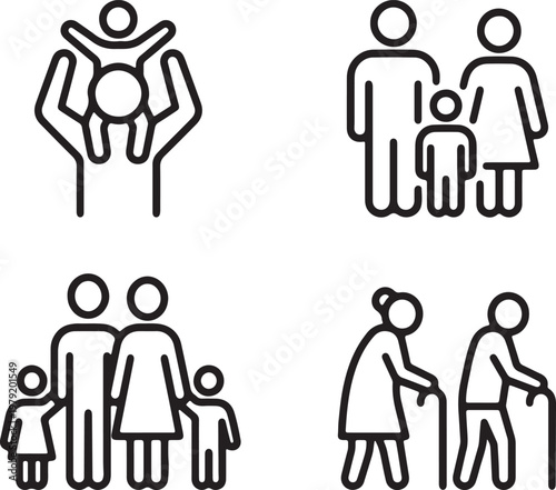family life stages icon set parenting aging line art vector illustration