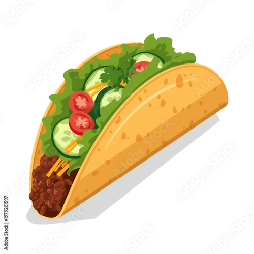 Fresh Beef Taco Vector Illustration - Crispy Mexican Food Icon