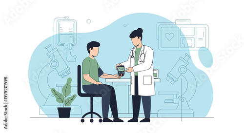 Doctor measuring patient's blood pressure in clinic, medical checkup, healthcare concept