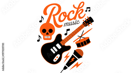 Colorful cartoon character playing an electric guitar with musical notes Vector