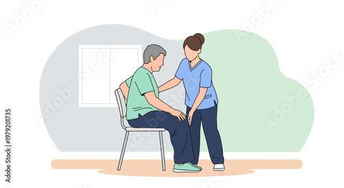 Nurse assisting elderly man to stand up from a chair, home care concept