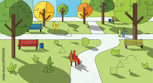 People walking on a park path.