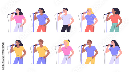 Diverse group of stylized people engaging with mobile devices and technology Vector