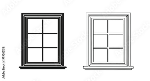 Two window frame outlines one dark and one light on a white background