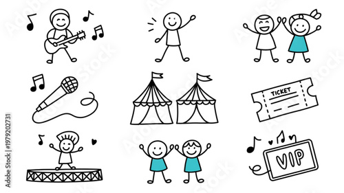 Children engaging in various outdoor activities and musical instruments Vector
