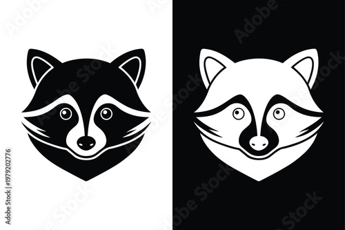 Simple Raccoon Icon Silhouette in Black White Forest Animal Graphic