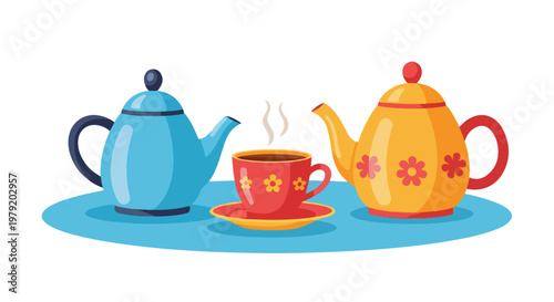 Teapot and cup on a tray.