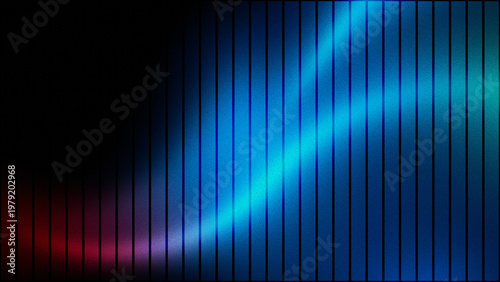 Bild auf Leinwand futuristic neon light wave behind vertical slats abstract blue gradient backgrou