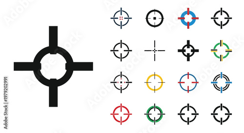 Collection of crosshair icons and a targeting reticle symbol in black