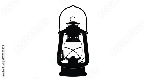 A black silhouette of a vintage oil lantern with a handle