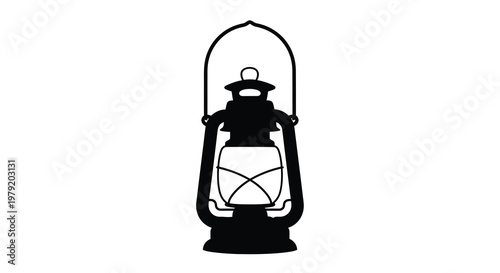 A black silhouette of an antique oil lantern with a handle