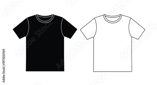 Two t shirts outlined one black one white facing the viewer