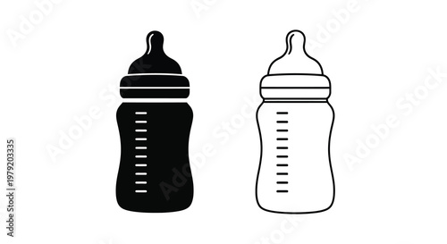 Two baby bottles are shown one black and one white in a simple illustration