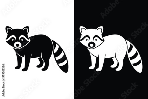 Black White Raccoon Vector Illustration Forest Animal Icon Symbol