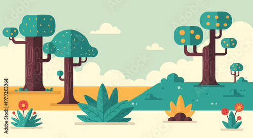 Plants and trees in a landscape.