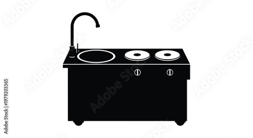 Black silhouette of a commercial food warmer with a faucet