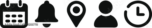 A set of five simple black vector icons representing common user interface navigation elements.