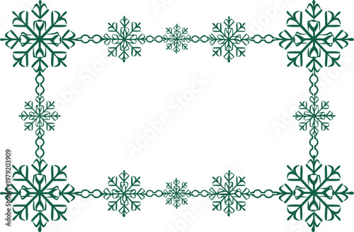 A decorative rectangular border design featuring intricate teal and black snowflake patterns.