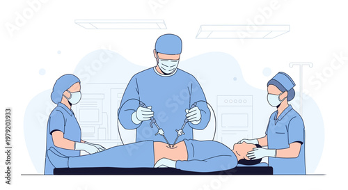 Surgeons and nurses performing surgery on a patient in an operating room