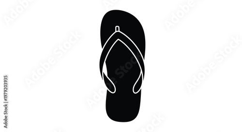 A simple black and white illustration of a single flip flop sandal