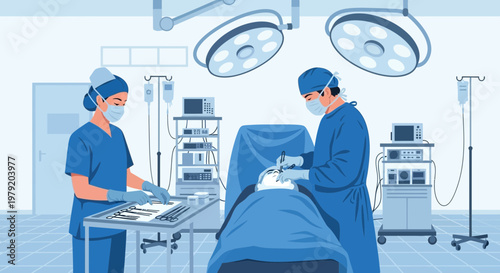 Surgeons Performing Operation in Modern Operating Room with Medical Equipment