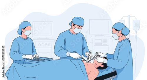 Surgeons Performing Operation in Modern Operating Room with Medical Equipment