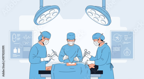 Surgeons Performing Operation in Operating Room with Medical Equipment and Monitors