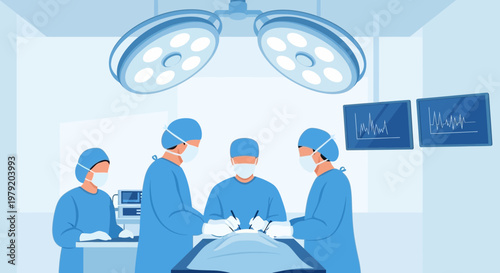 Surgeons Performing Operation in Operating Room Under Surgical Lights