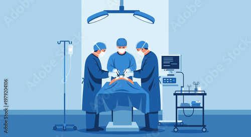 Surgeons Performing Operation in Operating Room with Medical Equipment