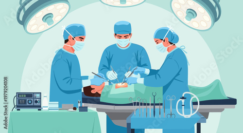 Surgeons Performing Operation in Operating Room with Medical Equipment