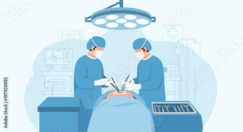 Surgeons Performing Operation in Operating Room with Medical Equipment