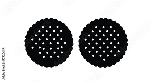 Two dark chocolate biscuits with dotted surfaces shown in a simple illustration