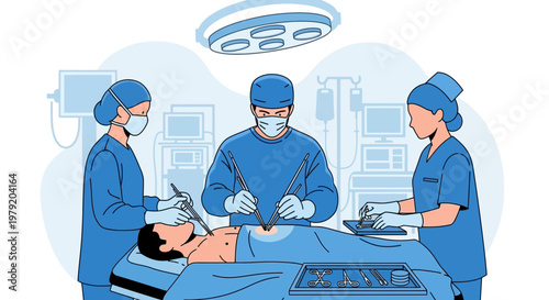 Surgeons Performing Operation in Operating Room with Medical Equipment
