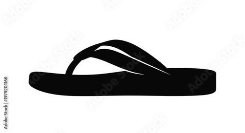 Simple black silhouette of a single flip flop sandal on a white background