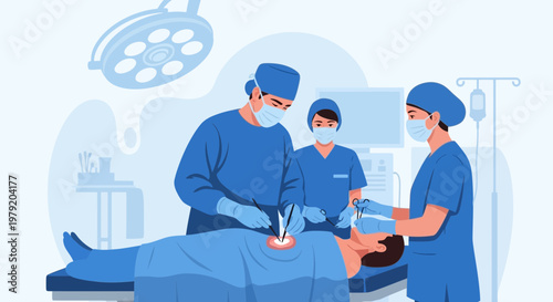 Surgeons Performing Operation in Operating Room with Medical Team and Equipment