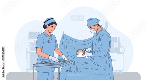 Surgeons Performing Operation in Operating Room with Medical Equipment