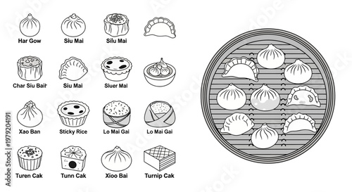 Asian Dumplings Collection: Dim Sum, Bao, and Steamed Buns Icons