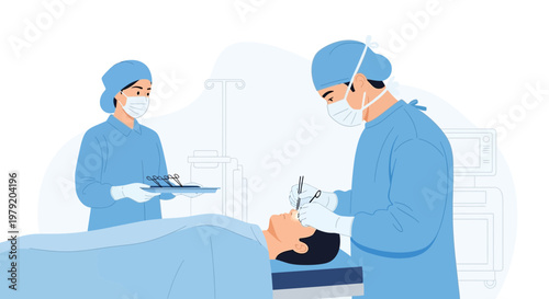 Surgeons Performing Operation in Operating Room with Patient and Medical Equipment