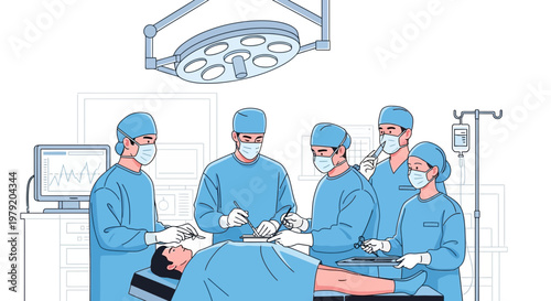 Surgical Team Performing Operation in Modern Operating Room with Medical Equipment