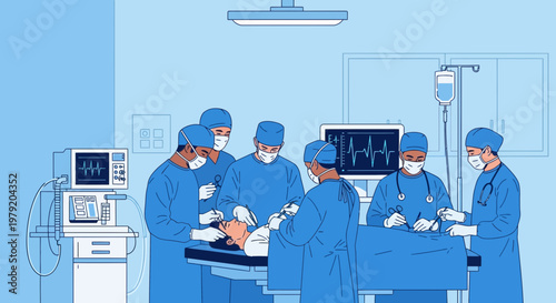 Surgical Team Performing Operation in Modern Operating Room with Medical Equipment