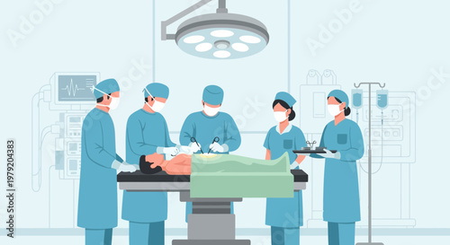 Surgical Team Performing Operation in Modern Operating Room