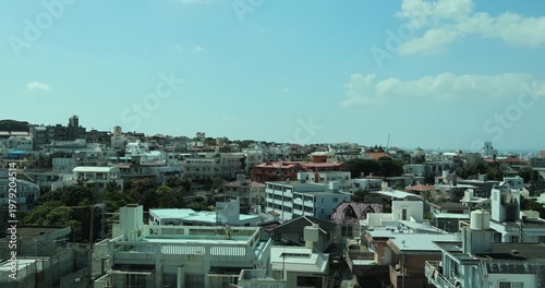 Vew from inside the car, a view of Japanese city