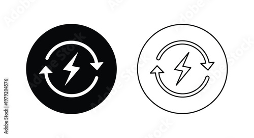 Two circular icons depicting a lightning bolt within a recycling symbol