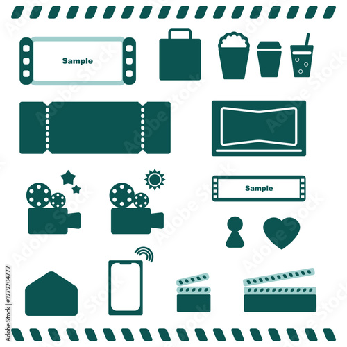 くすみカラーの映画アイコンセット2