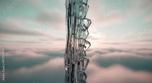 Abstract Water Cascade Against Cloudy Sky, Digital Art