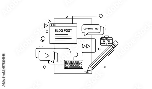 Pencil and Paper Linear Icon Vector Illustration Content Creation and Blogging Concept